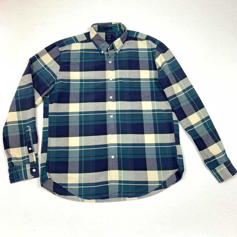 J. Crew Men XL Blue Green Plaid Slim Oxford Button Down LS Cotton Shirt C4283
